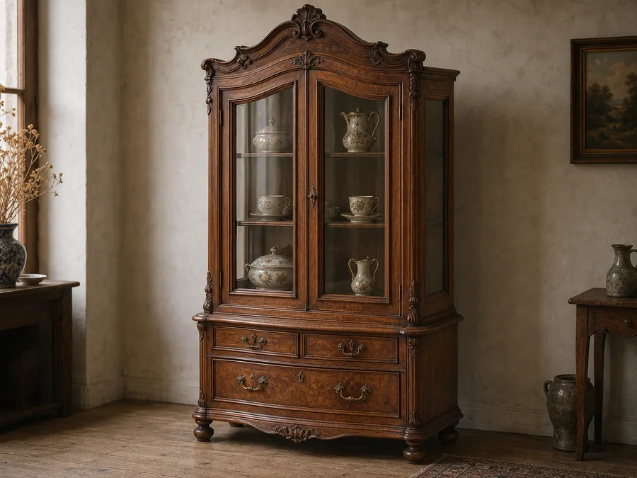 Antik vitrines szekrény